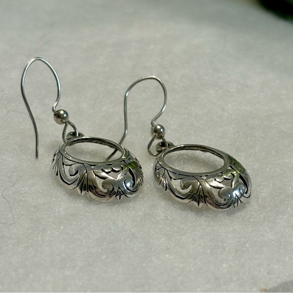 Vintage Sterling Silver Oval Filigree Earrings - Picture 10 of 14
